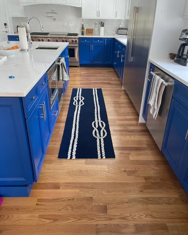 Blue custom kitchen remodel by Spiral Interior Spaces in Boxborough MA